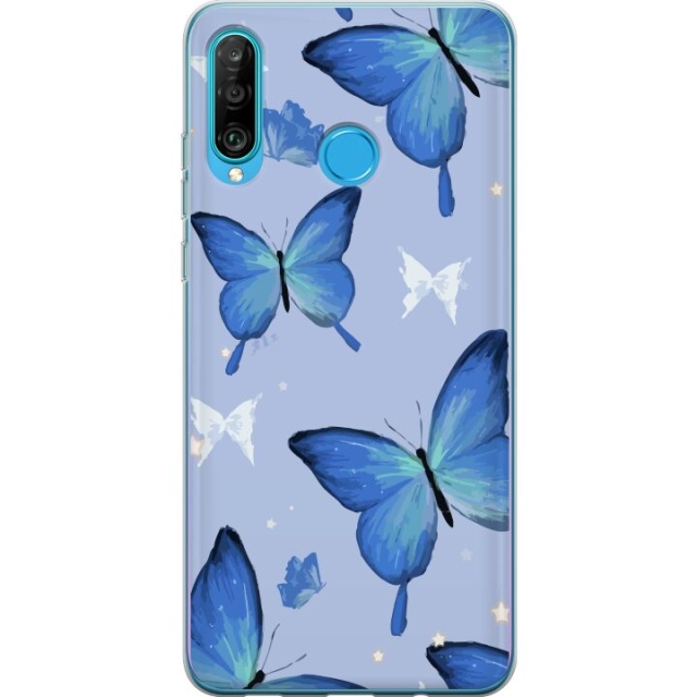 Mobildeksel til Huawei P30 lite med Blå sommerfugler motiv