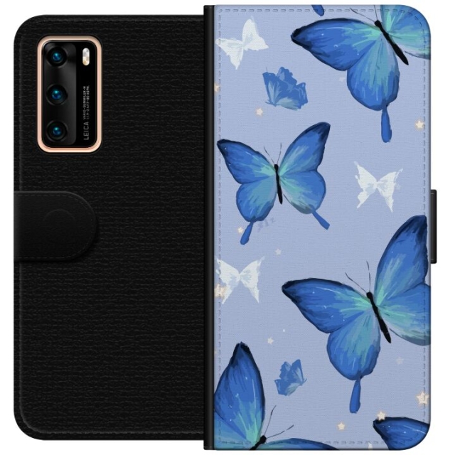 Lommeboketui til Huawei P40 med Blå sommerfugler motiv