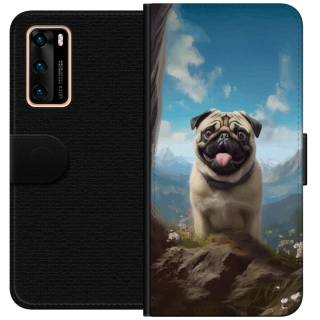 Lommeboketui til Huawei P40 med Glad Hund motiv
