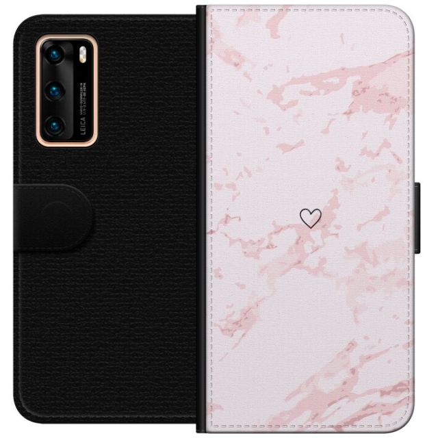 Lommeboketui til Huawei P40 med Rosa Hjerte motiv