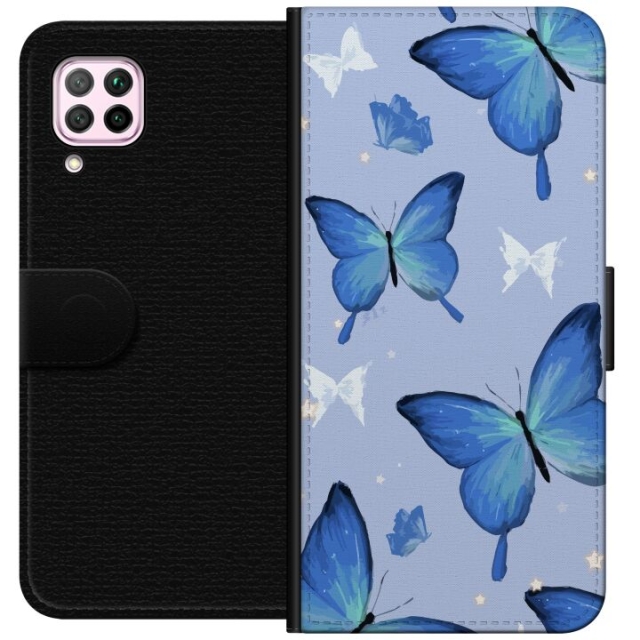 Lommeboketui til Huawei P40 lite med Blå sommerfugler motiv