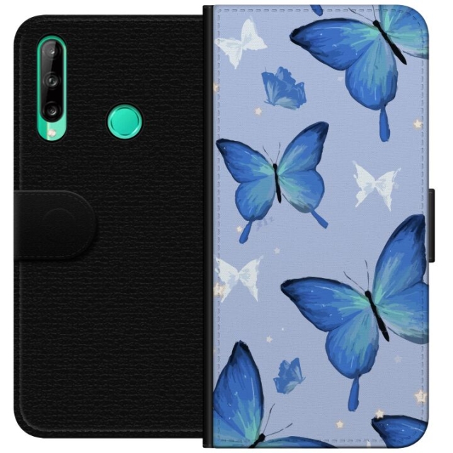 Lommeboketui til Huawei P40 lite E med Blå sommerfugler motiv