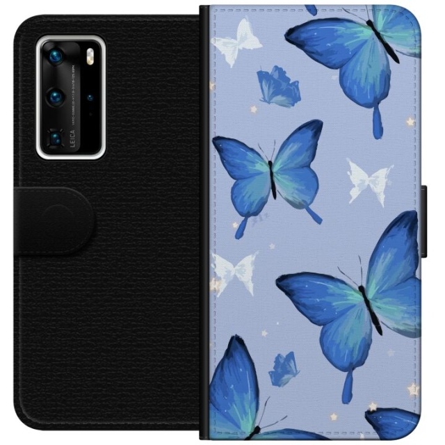 Lommeboketui til Huawei P40 Pro med Blå sommerfugler motiv