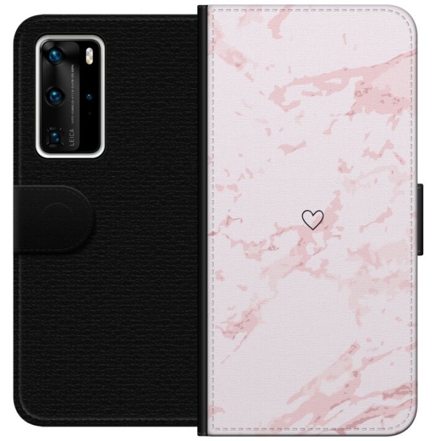 Lommeboketui til Huawei P40 Pro med Rosa Hjerte motiv