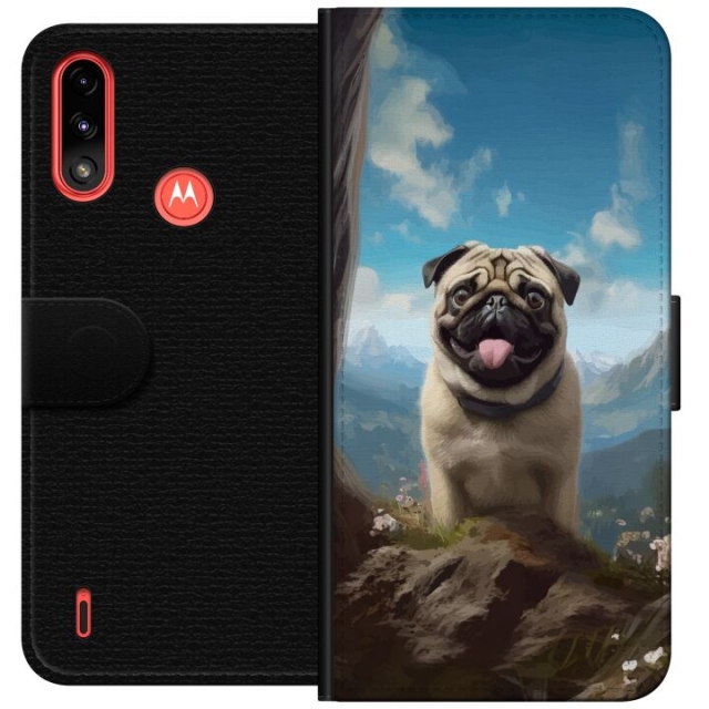 Lommeboketui til Motorola Moto E7 Power med Glad Hund motiv