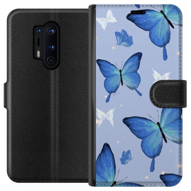 Lommeboketui til OnePlus 8 Pro med Blå sommerfugler motiv