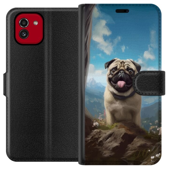 Lommeboketui til Samsung Galaxy A03 med Glad Hund motiv