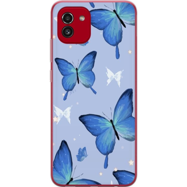 Mobildeksel til Samsung Galaxy A03 med Blå sommerfugler motiv