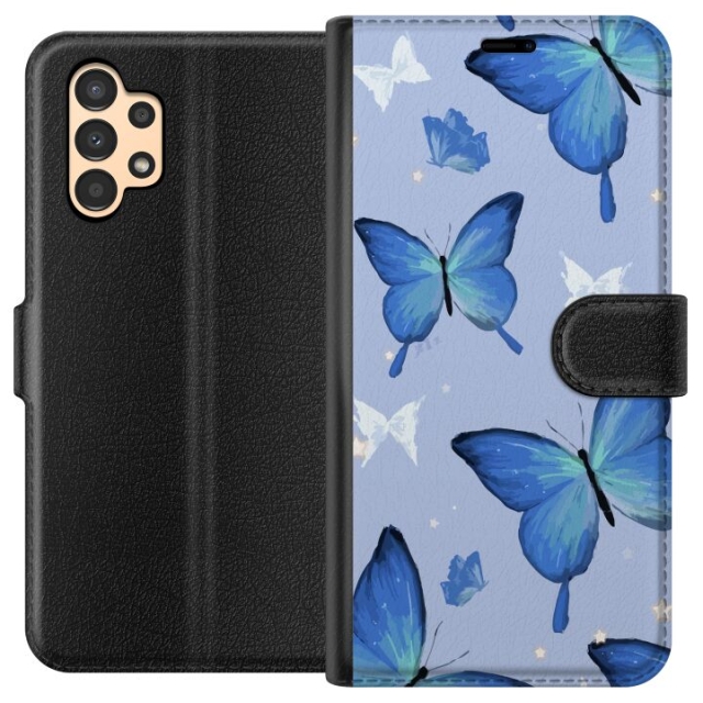Lommeboketui til Samsung Galaxy A13 med Blå sommerfugler motiv
