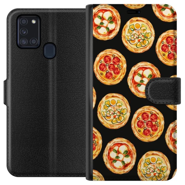 Lommeboketui til Samsung Galaxy A21s med Pizza motiv