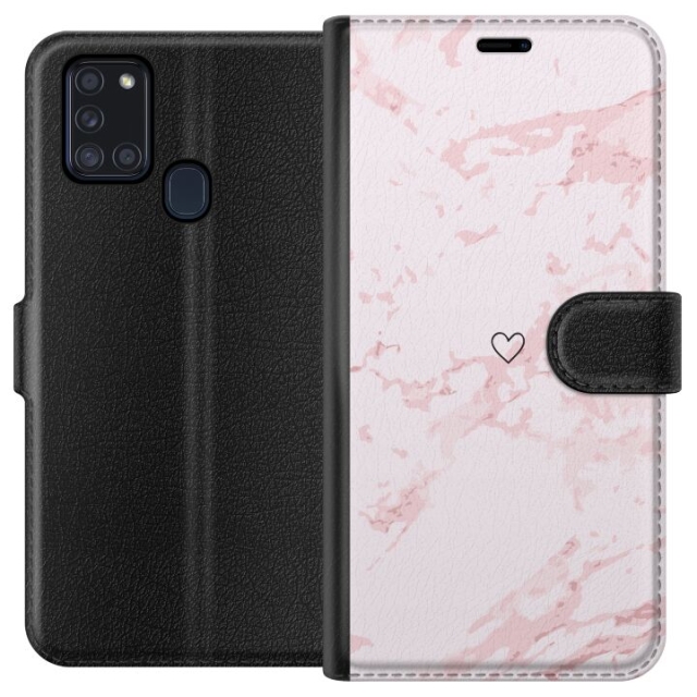 Lommeboketui til Samsung Galaxy A21s med Rosa Hjerte motiv
