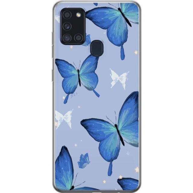 Mobildeksel til Samsung Galaxy A21s med Blå sommerfugler motiv