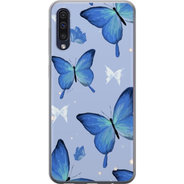 Mobildeksel til Samsung Galaxy A50 med Blå sommerfugler motiv