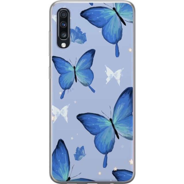 Mobildeksel til Samsung Galaxy A70 med Blå sommerfugler motiv