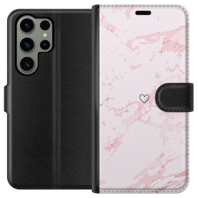 Lommeboketui til Samsung Galaxy S23 Ultra med Rosa Hjerte motiv