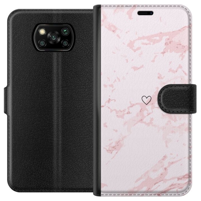 Lommeboketui til Xiaomi Poco X3 NFC med Rosa Hjerte motiv