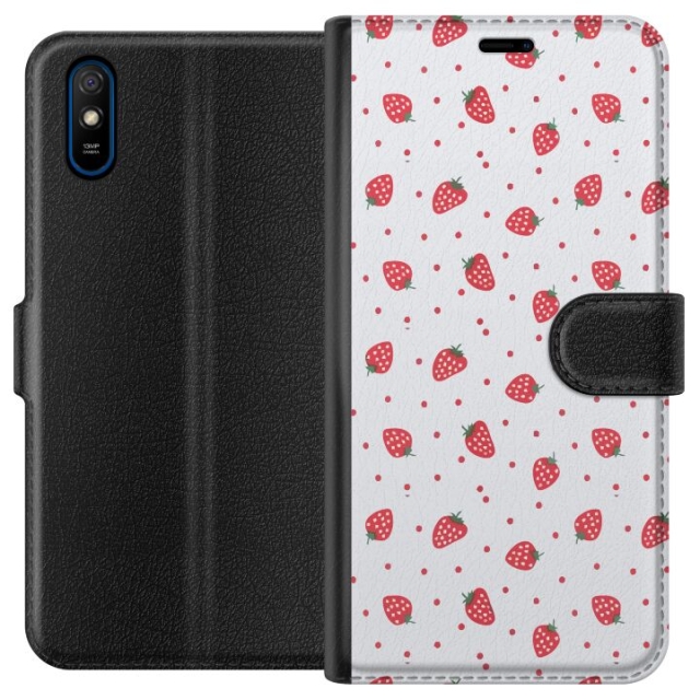 Lommeboketui til Xiaomi Redmi 9A med Jordbær motiv