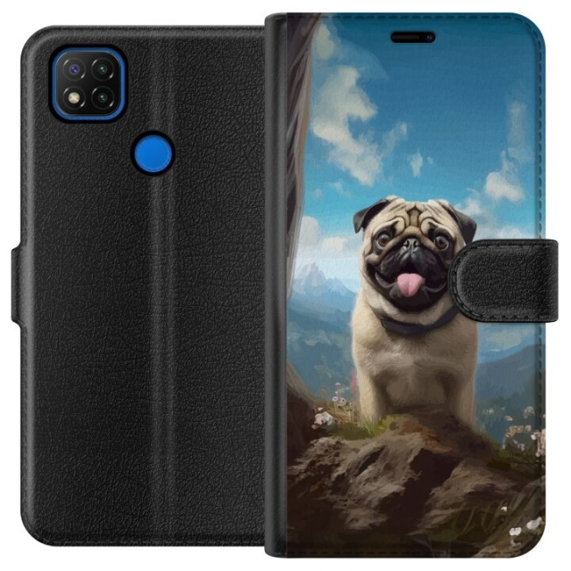 Lommeboketui til Xiaomi Redmi 9C med Glad Hund motiv