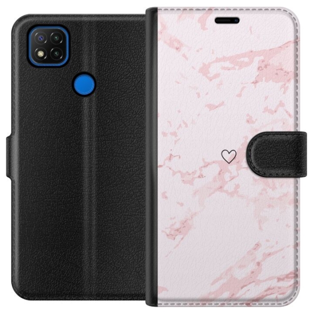 Lommeboketui til Xiaomi Redmi 9C med Rosa Hjerte motiv