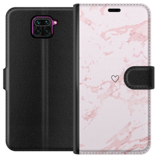 Lommeboketui til Xiaomi Redmi Note 9 med Rosa Hjerte motiv