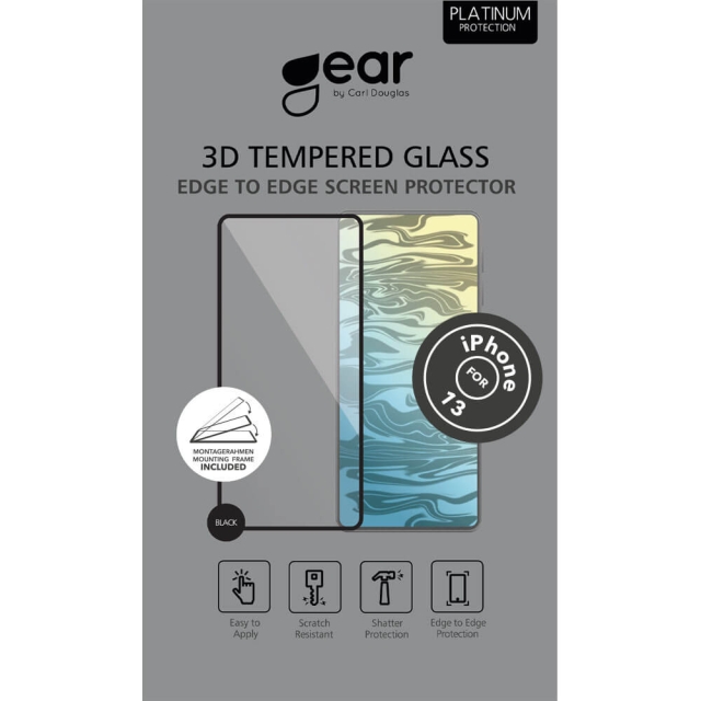 Gear Skjermbeskyttelse 3D Platinum Buet Glass Svart Ramme - iPhone 13/13 Pro/14/16E