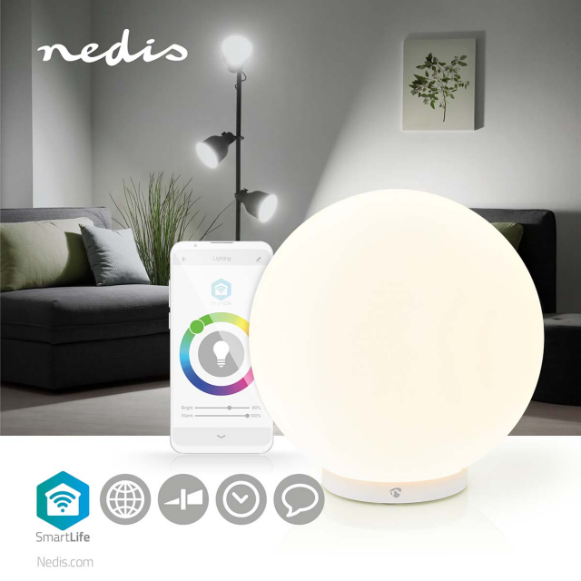 Nedis SmartLife humørlys | Wi-Fi | Rund | | 360 lm | RGB / Varm til avkjølt hvitt | 2700 - 6500 K | 5 W | Glass | 1 stk
