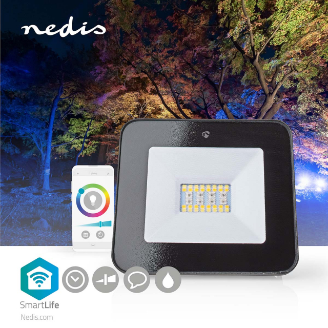 Nedis Smartlife utendørs lys | 1600 lm | Wi-Fi | 20 W | RGB / Varm til avkjølt hvitt | 2700 - 6500 K | Aluminium | Android™ / IOS