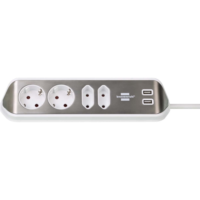 Extension socket Desktop-Power 4-Vei 2.00 m Sølv - Beskyttende Kontakt