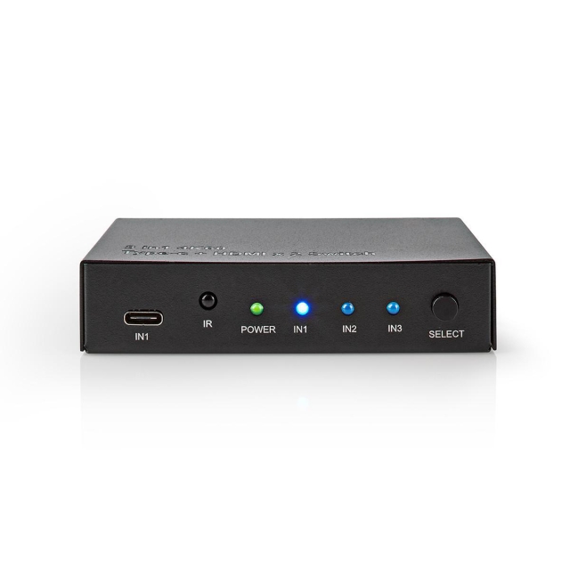 Nedis HDMI ™ Switch | 3-Port port(s) | 1x USB-C™ / 2x HDMI™ Input | 1x HDMI™ Output | 4K@60Hz | 18.0 Gbps | Metall | Antrasitt