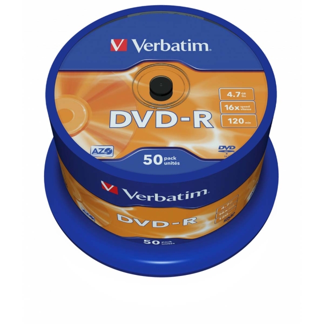 DVD-R AZO 16x 4.7GB 50 Pakke Spindel Matt Sølv