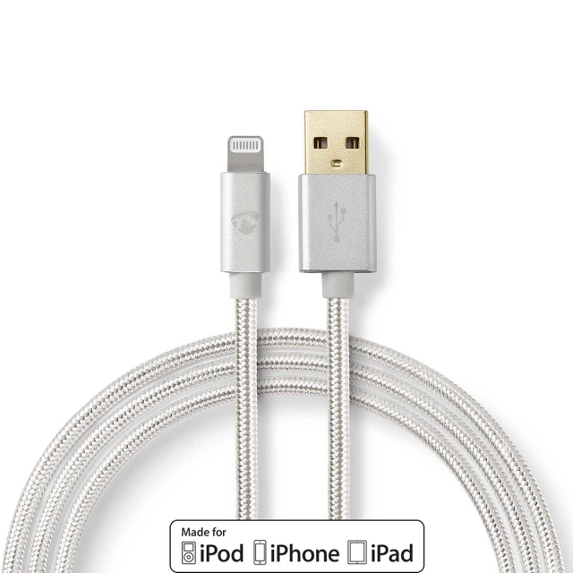Nedis Lightning Kabel | USB 2.0 | Apple Lightning 8-Pinners | USB-A Han | 480 Mbps | Gull belagt | 1.00 m | Rund | Flettet / Nylon | Aluminium | Deksel Vindusboks