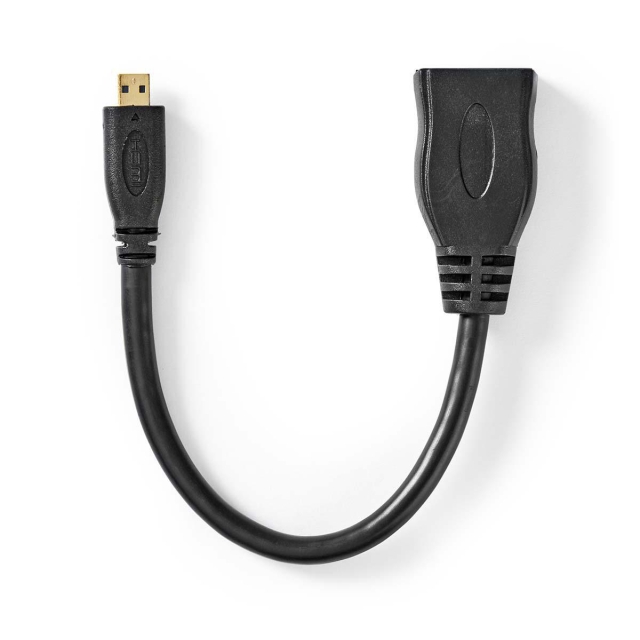 Nedis High Speed HDMI ™ kabel med Ethernet | HDMI ™ mikrokontakt | HDMI™ Output | 4K@30Hz | 10.2 Gbps | 0.20 m | Rund | PVC | Sort | Konvolutt