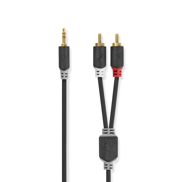 Nedis Stereo lydkabel | 3.5 mm Han | 2x RCA Han | Gull belagt | 3.00 m | Rund | Antrasitt | Boks