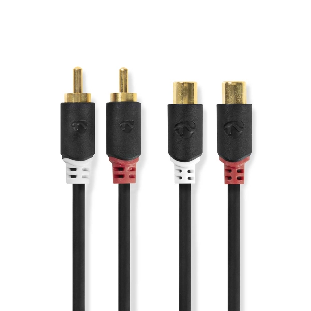 Nedis Stereo lydkabel | 2x RCA Han | 2x RCA Hun | Gull belagt | 2.00 m | Rund | Antrasitt | Boks