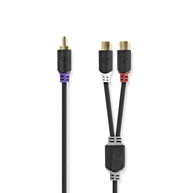 Nedis subwoofer Cable | RCA Han | 2x RCA Hun | Gull belagt | 0.20 m | Rund | 4.0 mm | Antrasitt | Boks
