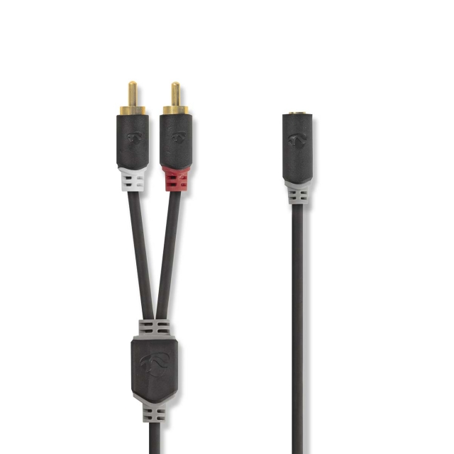 Nedis Stereo lydkabel | 2x RCA Han | 3.5 mm Hun | Gull belagt | 0.20 m | Rund | Antrasitt | Boks
