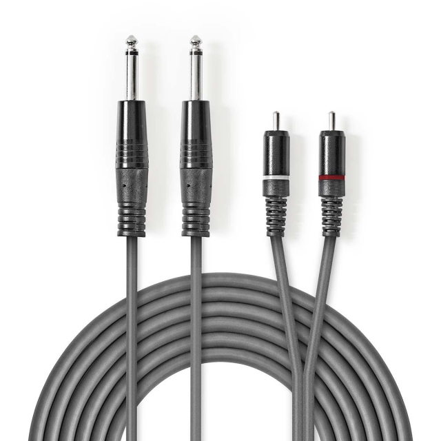 Nedis Stereo lydkabel | 2x 6.35 mm Han | 2x RCA Han | Nikkel belagt | 3.00 m | Rund | Mørk Grå | Pappetui