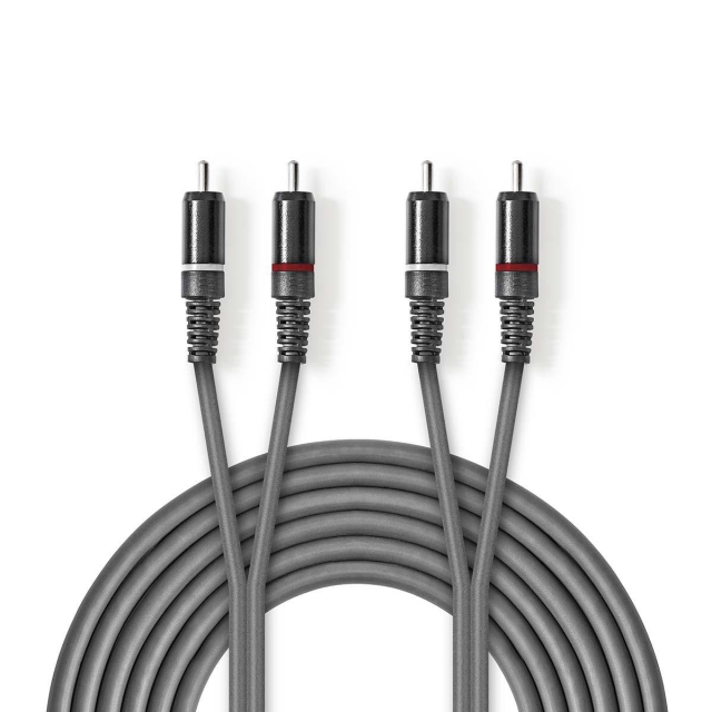 Nedis Stereo lydkabel | 2x RCA Han | 2x RCA Han | Nikkel belagt | 1.50 m | Rund | Mørk Grå | Pappetui