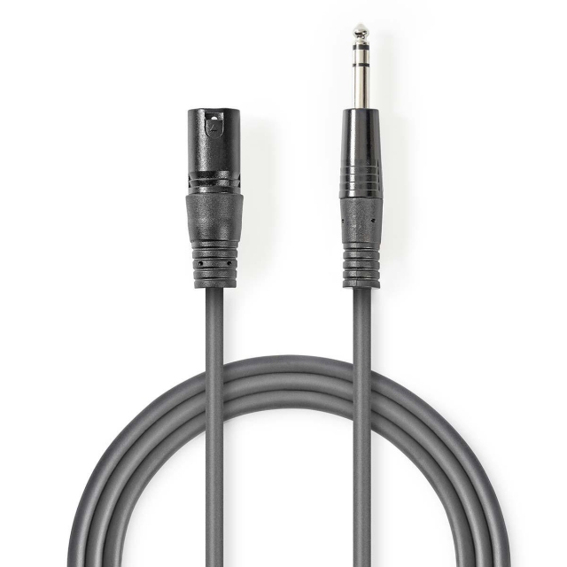 Nedis Balansert lydkabel | XLR 3-Pin Han | 6.35 mm Han | Nikkel belagt | 1.50 m | Rund | PVC | Mørk Grå | Pappetui