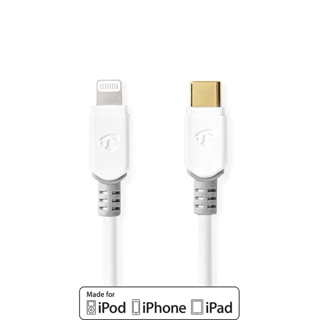 Nedis Lightning Kabel | USB 2.0 | Apple Lightning 8-Pinners | USB-C™ Hann | 480 Mbps | Gull belagt | 1.00 m | Rund | PVC | Hvit | Boks