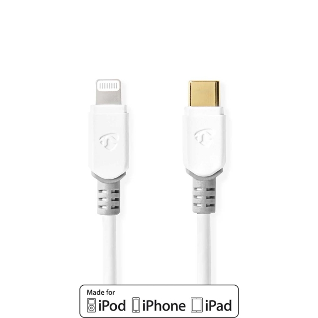 Nedis Lightning Kabel | USB 2.0 | Apple Lightning 8-Pinners | USB-C™ Hann | 480 Mbps | Gull belagt | 2.00 m | Rund | PVC | Hvit | Vindus boks