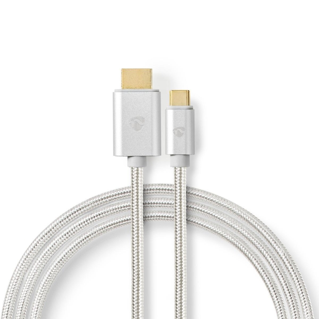 Nedis USB-C™ Adapter | USB 3.2 Gen 1 | USB-C™ Hann | HDMI ™ -kontakt | 4K@60Hz | 18 Gbps | 2.00 m | Rund | Gull belagt | Flettet / Nylon | Aluminium | Deksel Vindusboks