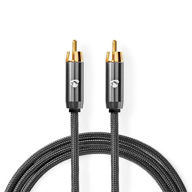 Nedis subwoofer Cable | RCA Han | RCA Han | Gull belagt | 3.00 m | Rund | 4.5 mm | Antrasitt / Gun Metal Grå | Cover boks