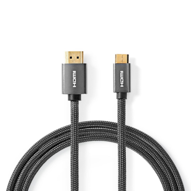 Nedis High Speed ​​HDMI ™ kabel med Ethernet | HDMI ™ -kontakt | HDMI ™ minikontakt | 4K@60Hz | 18 Gbps | 2.00 m | Rund | Bomull | Antrasitt / Gun Metal Grå | Deksel Vindusboks