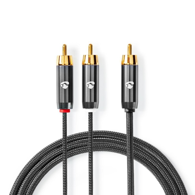 Nedis subwoofer Cable | RCA Han | 2x RCA Han | Gull belagt | 3.00 m | Rund | 4.5 mm | Grå / Gun Metal Grå | Deksel Vindusboks