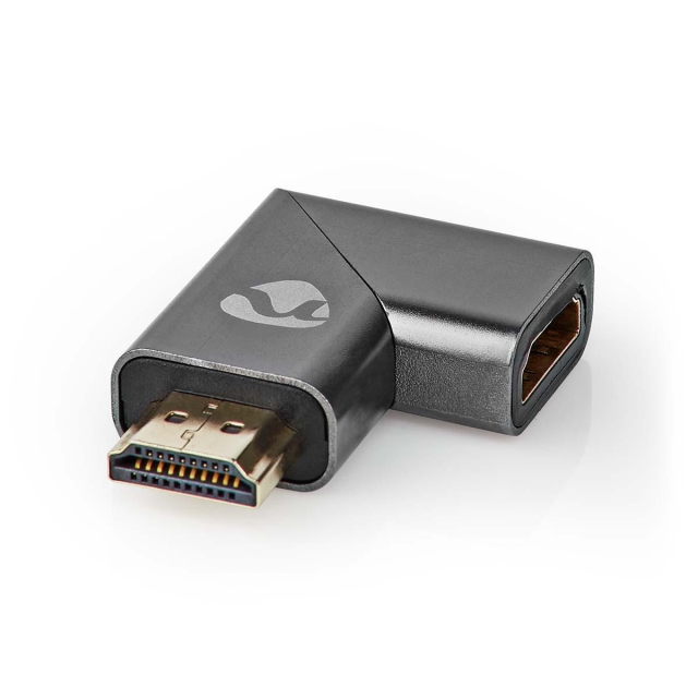 Nedis HDMI™ Adapter | HDMI ™ -kontakt / HDMI™ Han | HDMI™ Output | Gull belagt | Vinklet Høyre | Aluminium | Gun Metal Grå | 1 stk. | Deksel Vindusboks