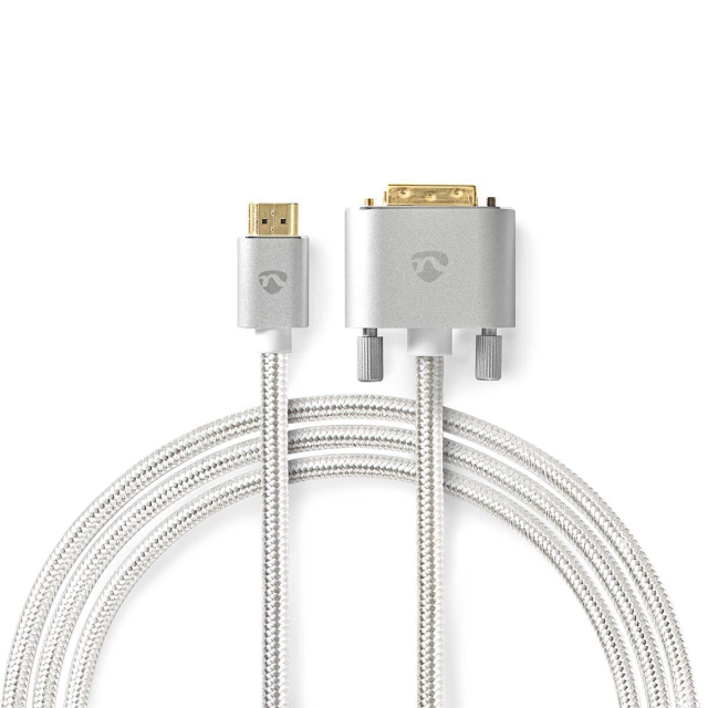 Nedis HDMI™ Cable | HDMI ™ -kontakt | DVI-D 24+1-Pin Han | 2560x1600 | Gull belagt | 2.00 m | Rett | Flettet | Sølv | Deksel Vindusboks