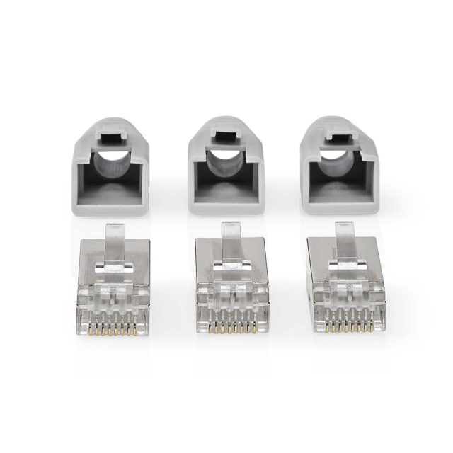 Nedis RJ45-kontakt | RJ45 Pass Through | Solid/Stranded FTP CAT6 | Rett | Gull belagt | 10 stk. | Polycarbonate | Grå / Hvit / Sort | Boks