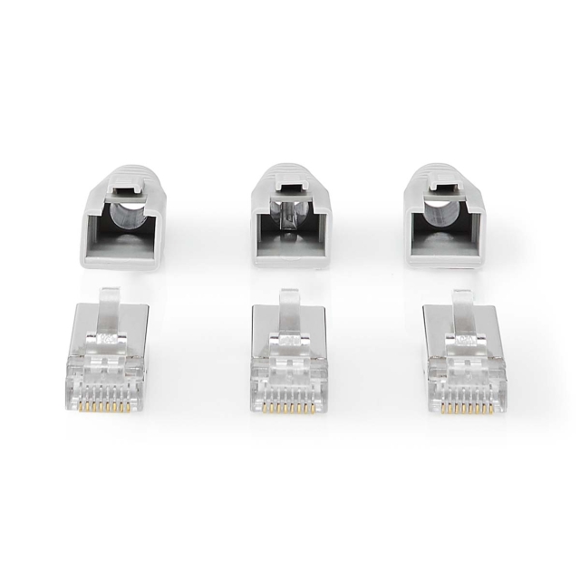 Nedis RJ45-kontakt | RJ45 Pass Through | Solid/Stranded FTP CAT6a | Rett | Gull belagt | 10 stk. | Polycarbonate | Grå / Hvit / Sort | Boks