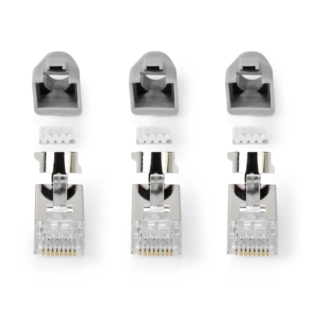 Nedis RJ45-kontakt | RJ45 Pass Through | Solid/Stranded FTP CAT7 | Rett | Gull belagt | 10 stk. | Polycarbonate | Grå / Hvit / Sort | Boks